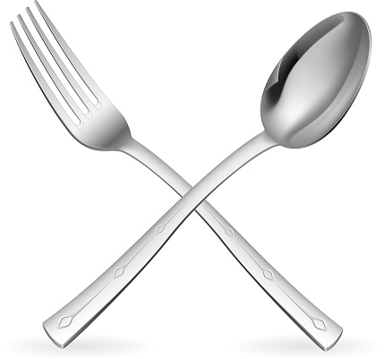 A fork and a spoon crossed over each other in silver