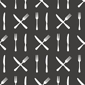 Kitchen or food seamless pattern with fork and knife. Vector illustration