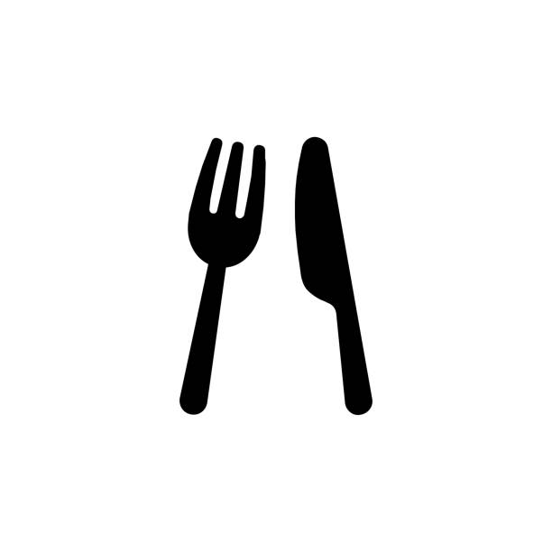 bildbanksillustrationer, clip art samt tecknat material och ikoner med ikon för gaffel och knivvektor. isolerade köksredskap platt emoji, uttryckssymbol - vector - dining room