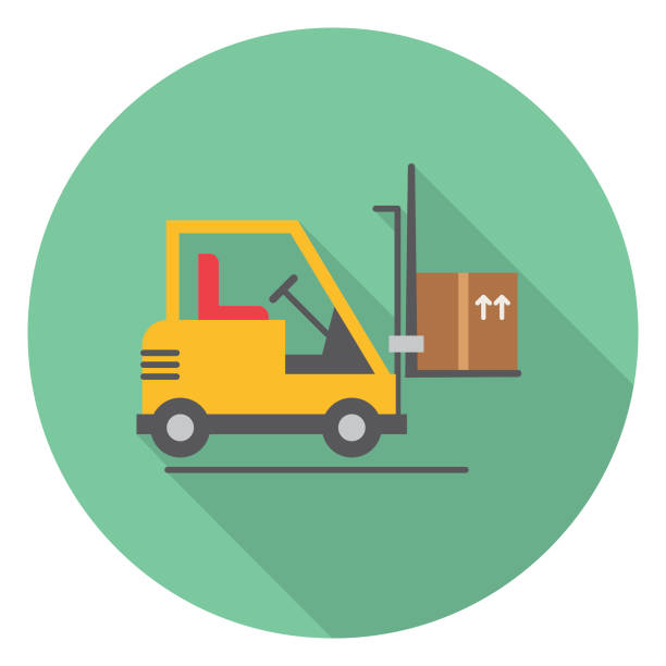 ilustrações de stock, clip art, desenhos animados e ícones de forklift truck with boxes logistics delivery and transport long shadow flat design icon - forklift