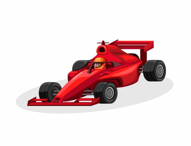Formula One Driver And Racing Car With Halo Aka Head Guard In Red Color. Race Sport Competition Concept Cartoon Illustration Vector On White Background