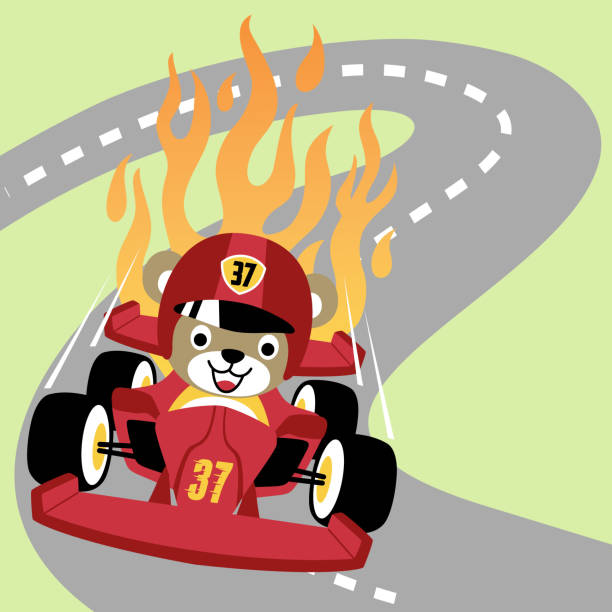 Formula One Racing, Vector Cartoon Illustration
