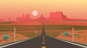 Highway in Monument Valley, Navajo Tribal Park. Vector illustration