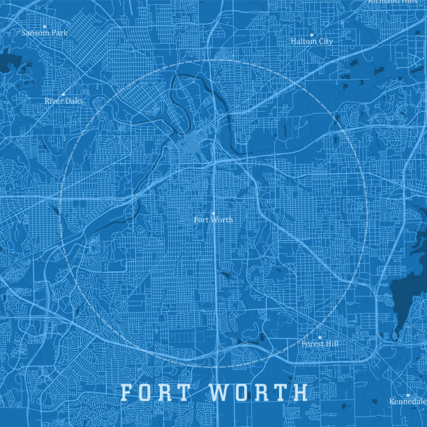 Fort Worth TX City Vector Road Map Blue Text vector art illustration