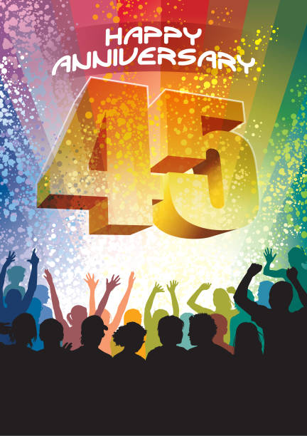 Forty-fifth anniversary Colorful crowd of cheering people celebrating forty-fifth anniversary anniversary silhouettes stock illustrations