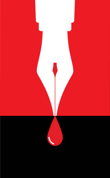 Fountain Pen Drop of Blood Vector illustration of a fountain pen with a drop of blood dripping from the nib. murder stock illustrations