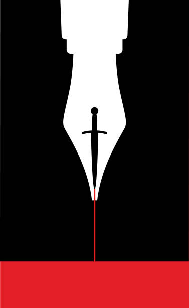 Fountain Pen With Dagger Blood Vector illustration  of a white fountain pen with a black dagger nib and red ink. murder stock illustrations