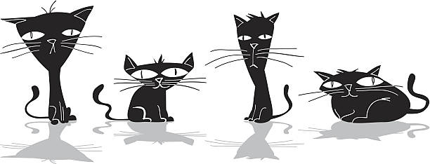 Four Black Cats vector art illustration