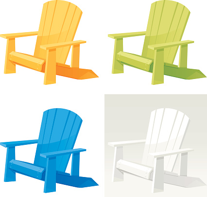 Four colorful muskoka Adirondack armchairs on white back