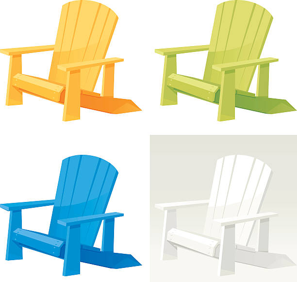 Four colorful muskoka Adirondack armchairs on white back vector art illustration