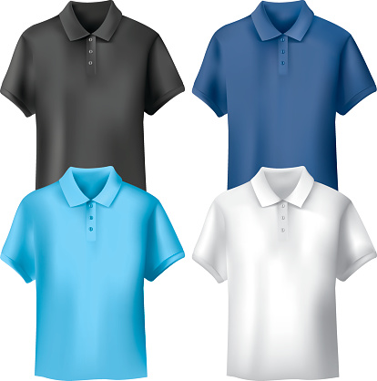 Four different colored men's polo shirts