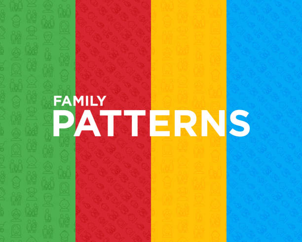 Four different family seamless patterns with thin line icons: mother, father, newborn, son, daughter, lesbian, gay, single mother and child, grandmother, grandfather. Vector illustration. Four different family seamless patterns with thin line icons: mother, father, newborn, son, daughter, lesbian, gay, single mother and child, grandmother, grandfather. Vector illustration. family patterns stock illustrations