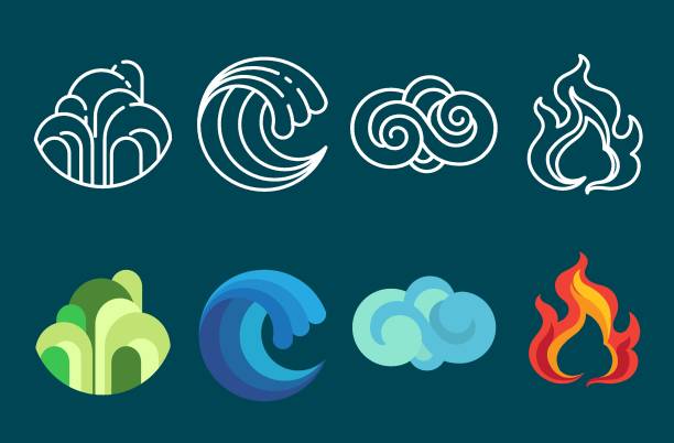 Four element icon set vector and illustration Four element icon set vector and illustration.Flat and line art styles - Vector wave water symbols stock illustrations