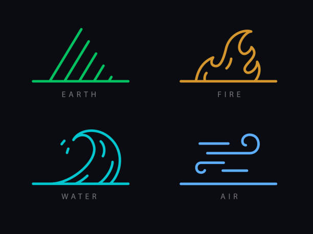 four elements the four elements abstract design elements wave water symbols stock illustrations