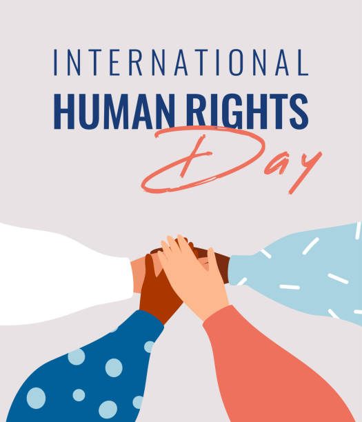 ilustrações de stock, clip art, desenhos animados e ícones de four human hands support each other on the international human rights day. - solidariedade