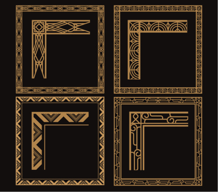Four intricate gold art deco borders on black