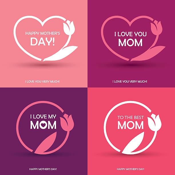 Four Mothers Day greeting cards Set of four Mothers Day greeting card, banner or poster designs, round and heart shaped frames with abstract tulip flower in pink colors mother patterns stock illustrations