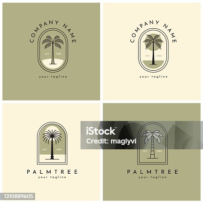 istock Four palm tree logo, emblem set one 1310889605