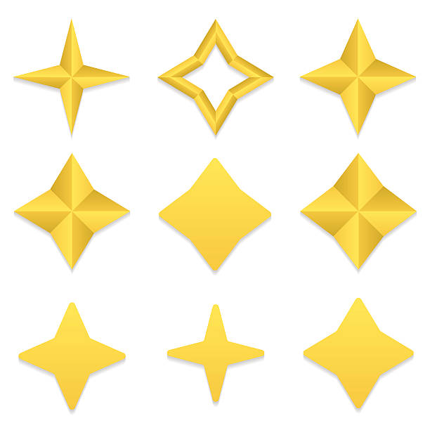 Four point stars collection Set of nine different golden four point stars. Vector, eps10. acute angle stock illustrations