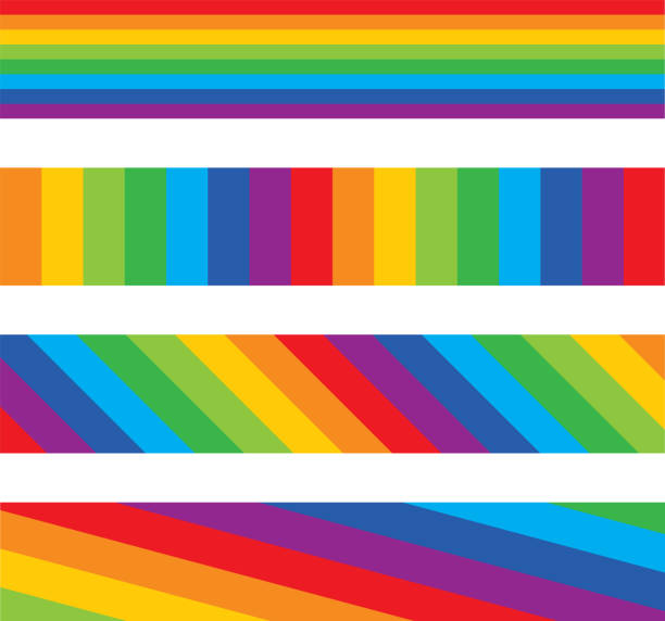 vier regenbogen gestreift banner - regenbogen stock-grafiken, -clipart, -cartoons und -symbole