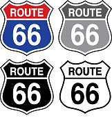 Vector illustration of a set of four route 66 signs.
