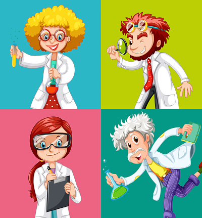 Four scientists doing experiments