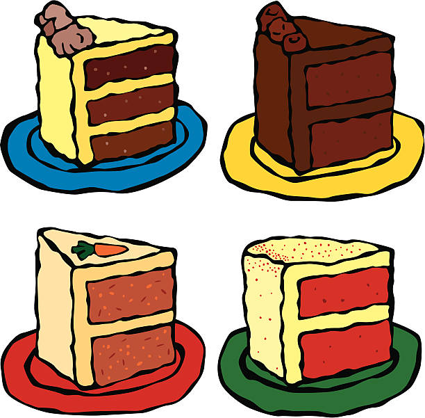 ilustrações de stock, clip art, desenhos animados e ícones de 4 fatias de bolo - bolos de chocolate