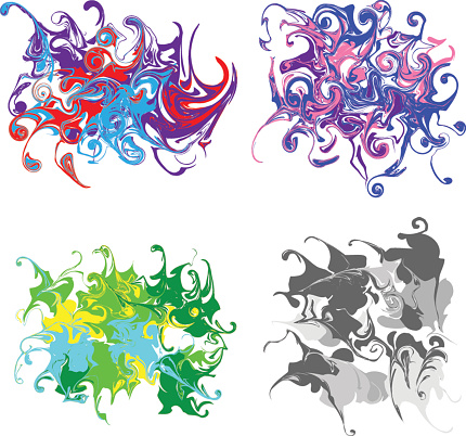 Four Swirled liquid colored patterns