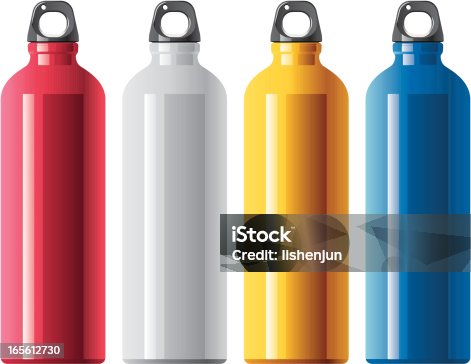 istock Four tall aluminum water bottles in different colors 165612730