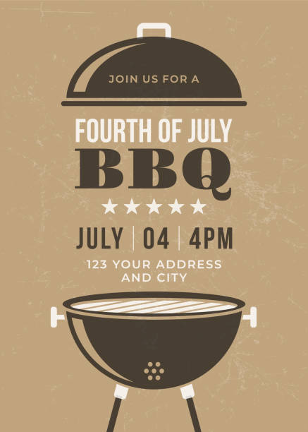 7 월 바베 큐 파티 초대장 - barbecue stock illustrations
