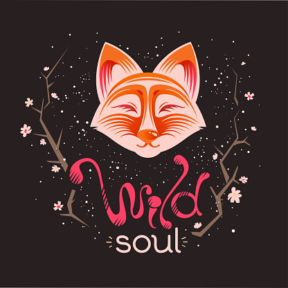 Fox and lettering "Wild soul"