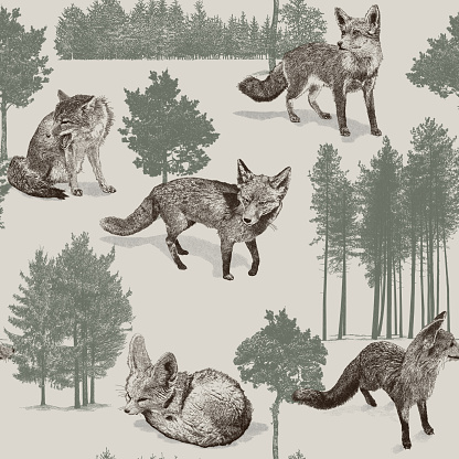 Foxes & Trees Seamless Repeat
