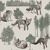istock Foxes & Trees Seamless Repeat 1280316771
