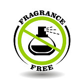 Fragrance free vector stamp with prohibited perfume bottle. Round icon for natural organic cosmetics packaging without synthetic scent and artificial smell
