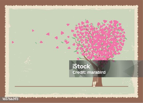 istock Frame of girl leaning on a tree with heart shaped leaves 165766393