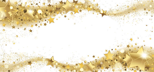 Frame of Golden Sparkling Stars frame of golden sparkling stars on a white background anniversary borders stock illustrations