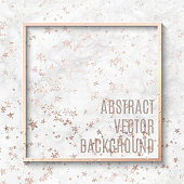Frame with Gray and White Marble Texture Background and Rose Gold Confetti Stars. Useful to create surface effect for your design products such as background of greeting cards, architectural and decorative patterns. Trendy template inspiration for your design.
