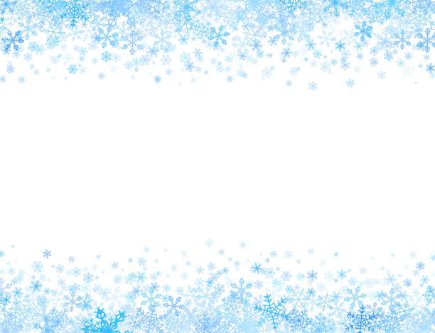 Frame with small snowflakes Horizontal frame with different small snowflakes on top and bottom winter borders stock illustrations