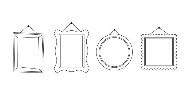Frames line icons Frames line icons. Different photo frames hanging on the wall. icon borders stock illustrations