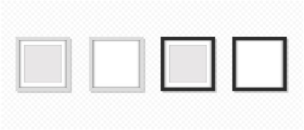 Frames on an isolated vector icons set. Black and white frame, square, png photo frame, wall frame, png Frames on an isolated vector icons set. Black and white frame, square, png photo frame, wall frame, png square composition photos stock illustrations