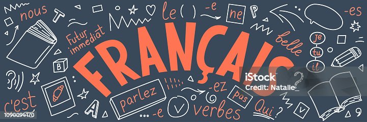 istock Francais.  Translation: "French". French language hand drawn doodles and lettering. 1090094170