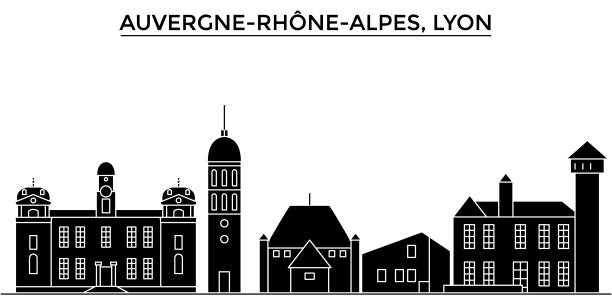 francja, auvergne rhone alpes, lyon architektura wektorowa panorama miasta, miasto podróży z zabytków, budynków, odosobnionych zabytków na tle - lyon stock illustrations