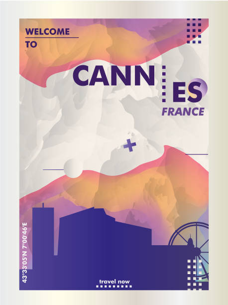 illustrazioni stock, clip art, cartoni animati e icone di tendenza di poster vettoriale sfumato della città skyline di france cannes - cannes