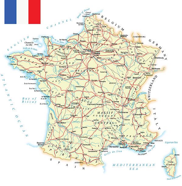 illustrazioni stock, clip art, cartoni animati e icone di tendenza di francia-mappa dettagliata-illustrazione - cannes