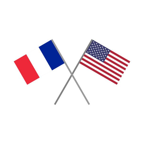 France flag and U.S.A. flag crossing each others vector icon vector art illustration