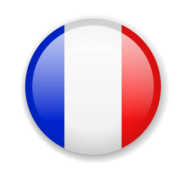illustrations, cliparts, dessins animés et icônes de drapeau de la france. icône brillante ronde sur fond blanc - drapeau français