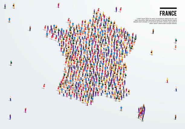 France Map. Large group of people form to create a shape of France Map. vector illustration. vector art illustration