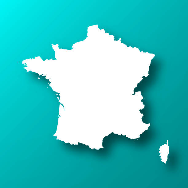 frankreich karte auf blau-grünem hintergrund mit schatten - frankreich stock-grafiken, -clipart, -cartoons und -symbole