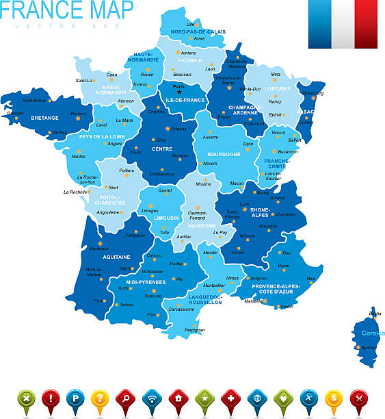 France Map Vector map of  France with infographic icons 2015 stock illustrations