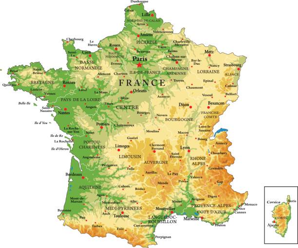 mapa fizyczna francji - cannes stock illustrations